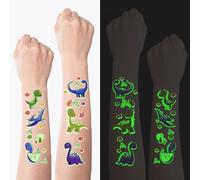 SHENSAIGO Tatuaje de dinosaurio para niños, 40 hojas, tatuajes luminosos para niños, tatuajes temporales, respetuosos con la piel, impermeables para niños, pegatinas para obsequios de cumpleaños