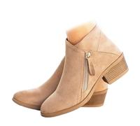 shenyoukong Botines con Cremallera Lateral Y Tacón Grueso para Mujer, Botines con Soporte para El Arco del Pie, Botas De Ante para Mujer, Botines con Cremallera Lateral (EU: 41,Blanco)