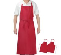 SHEOMERN 2 Unidades Delantal Largo Doble Impermeable, Tela Ligera Resistente a Rasgaduras - Cocina, Lavado Vajilla, BBQ - Mujeres & Hombres (Rojo)