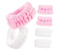 SHERCHPRY 1 Juego Bandas de Cuidado Facial de Flanela con Muñequera y Diadema para Lavado de Cara Set Antideslizante Rosa y Blanco