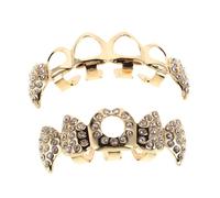 SHERCHPRY 1 Juego Grill de Dientes de Hip Hop para Halloween Fangs de con Diseño de Rhinestone Caps de Dientes Metálicos Decorativos Compatible y de Instalar