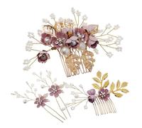 SHERCHPRY 1 Juego peine de perlas peine de damas de honor pasador de cabello nupcial peines de novia accesorios para el cabello de flores accesorios para el de boda paño Púrpura