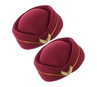 SHERCHPRY 2 Piezas Sombrero de oído de trigo gorro de azafata rojo gorra de azafata de aerolínea gorra de avion uniforme sombrero de azafata azul marino gorro de vuelo de lana Mezcla de lana