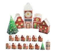 SHERCHPRY 24 Piezas Caja de Dulces Casa de Navidad Cajas Vacías para Galletas Navideñas con Forma de Árbol y Casa para Recuerdos de Eventos con Diseños de Edificios con Reloj