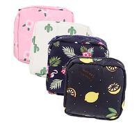 SHERCHPRY 4piezas Bolsa De Almacenamiento Periodo Menstrual Bolsas Sanitarias De Gran Capacidad Colores Oscuro Flamingo Cactus para Llevar Toallas Sanitarias y Pintalabios El Bolso