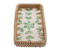 SHERCHPRY Bandeja Organizadora Pequeña de Ratán Tejido Acentos de Concha Multifuncional para Maquillaje y Joyas Cesta Decorativa para Almacenamiento en Tocador y Escritorio 215 X 117