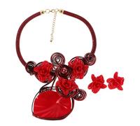 SHERCHPRY Collar Étnico Hecho Mano con Flores de Resina y Alambre de Aluminio Joyería de Disfraz con Pendientes para Mujer Fiesta Prom