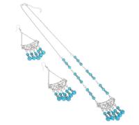 SHERCHPRY Colocar Collar De Moda Antigua Collar De Cuentas Boho Aretes Con Borlas y Cuentas Pendientes De Piedra Natural Turquesa Joyas De Turquesa Blue Aleación De Zinc
