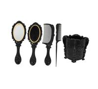 SHERCHPRY Espejo De Tocador Vintage Con 5 Peines Para Cabello, Cepillo Paleta Desenredante, Soporte Organizador, Apto Para Cabello Húmedo y Seco, Mujeres y Niños, Color Negro