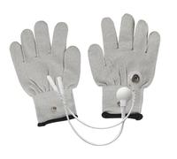 SHERCHPRY Guantes Conductivos para Masaje Electrodos Integrados, Elásticos y Cómodos, Incluyen 2 Cables Adaptadores para Uso Terapia Física, Talla M, Color Gris