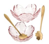 SHERCHPRY Juego de 2 Cuencos Faciales de Vidrio en Forma de Flor de Cerezo Rosa con 2 Cucharas Metálicas para Mezclar y Aceites Esenciales, Tazones Compactos para Spa y Cuidado Estético