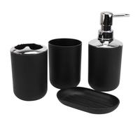 SHERCHPRY Juego de Accesorios para Baño Negro de Plástico, Set Moderno y Simple Vaso para Cepillarse los Dientes, Adecuado para Hotel y Hogar, 1 Set Completo