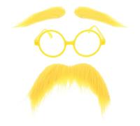 SHERCHPRY Juego de Disfraces para Fiesta con Gafas Naranjas y Bigote Falso Amarillo Accesorio de Disfraz para Adultos Kit Completo con Barba y Cejas Postizas Adecuado para Fotomatón y