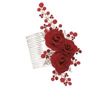 SHERCHPRY Peine De Pelo Rosa Para Decoración De Cabello Rosa Flor Boda Ondulado Estilo Acortar Elegante Nupcial Casarse Fiesta Forma Decorativo Femenino Rojo Aleación De Zinc