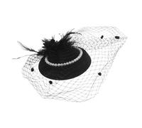 SHERCHPRY Sombrero De Té Vintage Velo Con Perla Perla Sombreros Fascinadores Para Mujeres Para Flapper De Iglesia Para Bodas Mini Sombrero Negro