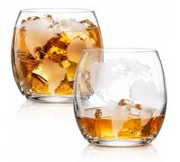 SHERCHPRY Vasos de whisky de globo, 2 unidades, diseño de mapa del mundo, vasos de whisky de vidrio transparente para ron, cóctel y bebidas, vasos transparentes