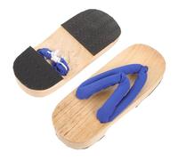 SHERCHPRY Zuecos Japoneses de Madera para Mujer Pantuflas Tipo Zueco Base de Goma Azul Antideslizante Talla 37 Ajustable 35-36 Cómodos y Transpirables para Uso Interior y Exterior