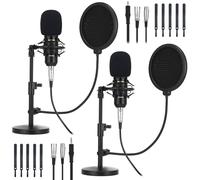 Sherr Paquete de 2 micrófonos de condensador XLR profesional para estudio cardioide que incluye micrófonos cardioides, soporte de choque resistente al viento, red de soplado de algodón, soporte de