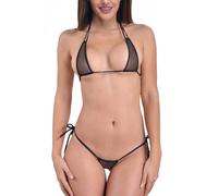 SHERRYLO Microbikini para mujer, tanga, triángulos, extremo, exótico, atrevido, sexi, traje de baño, Negro (Black Sheer), Talla única
