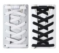 Shertang 2 pares de cordones elásticos sin nudo con cierre metálico | 1 par blanco + 1 par negro, cordones planos elásticos para zapatos deportivos, niños y adultos
