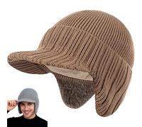 Sherum Cozy Head Beanie, Outdoo Beanie with Brim Cozy Head Thick Fleece Lined Beanies with Ear Flaps Mens Women (Khaki)