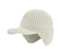 Sherum - Gorro de invierno con ala y oreja, gorro de punto con forro polar cálido, beige, Talla única