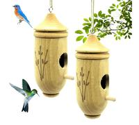 Sherum Wooden Hummingbird House, Ribili Wooden Hummingbird House, Fanyil Hummingbird Feeder, Wooden Hummingbird Nest, Wooden Hummingbird Feeder for Outside, Gardening Decoration (D,2PCS)