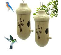 Sherum Wooden Hummingbird House, Ribili Wooden Hummingbird House, Fanyil Hummingbird Feeder, Wooden Hummingbird Nest, Wooden Hummingbird Feeder for Outside, Gardening Decoration (E,2PCS)