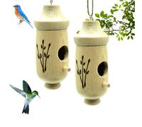 Sherum Wooden Hummingbird House, Ribili Wooden Hummingbird House, Fanyil Hummingbird Feeder, Wooden Hummingbird Nest, Wooden Hummingbird Feeder for Outside, Gardening Decoration (A,2PCS)