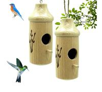 Sherum Wooden Hummingbird House, Ribili Wooden Hummingbird House, Fanyil Hummingbird Feeder, Wooden Hummingbird Nest, Wooden Hummingbird Feeder for Outside, Gardening Decoration (C,2PCS)