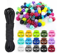 Sheryl&Rain 100 Cierre de Cordón, Tope de Cordón con 4m Cordón Elástico, Colores Cerradura de Cordón con Resorte Único Doble Orificio, Topes para Cordones de Zapatillas para Mochila, Ropa, Zapatos
