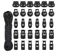 Sheryl&Rain 100 Cierre de Cordón, Tope de Cordón con 4m Cordón Elástico, Negras Cerradura de Cordón con Resorte Único Doble Orificio, Topes para Cordones de Zapatillas para Mochila, Ropa, Zapatos