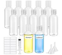 Sheryl&Rain 12 Pcs Botes Viaje Rellenables 60ml, Botellas de Viaje Transparentes con 2 Embudos y Jeringuillas, Botes Rellenables Viajes, Bote de Viaje Avion, Frascos Viaje Avion para Cosméticos Champú