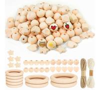 Sheryl&Rain 131 Pcs Juego de Cuentas de Madera, DIY Macrame Kit Manualidades Bolas con Agujero, Bolas Madera Manualidades, Natural Bolitas de Madera para Manualidades Joyería Decoraciones Macrame