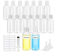 Sheryl&Rain 16 Pcs Botes Viaje Rellenables 50ml, Botellas de Viaje Transparentes con 2 Embudos y Jeringuillas, Botes Rellenables Viajes, Bote de Viaj Avion, Frascos Viaj Avion para Cosméticos Champú