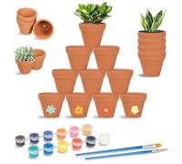 Sheryl&Rain 24 Piezas Mini Macetas Terracota, Pequeñas Macetas con Colores & Pinceles, 3.5 X 3 cm Maceta de Barro con Orificio de Drenaje, Maceteros Pequeños para Suculentas, Cactus