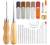 Sheryl&Rain 31 Pcs Kit Costura, Herramientas Cuero, Kit de Costura de Cuero Profesional, Agujas Coser Cuero y 10 Colores de Hilo de Reparación para Cuero DIY, Reparación de Bolsos y Zapatos