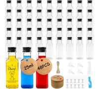 Sheryl&Rain 48 Piezas 25ml Mini Botellas Licor, Reutilizables Plástico Shots Botellitas con Etiquetas Colgantes, Pegatinas, Embudos, Cuerda, Cepillo, Botellitas de Licor Pequeñas pare Bodas y Fiestas
