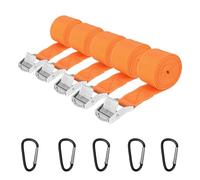 Sheryl&Rain 5 Piezas Cinchas de Amarre con Gancho de Tarjeta,25MM×1.5m Correa de Amarre Naranja con Correas Tensoras de Presión para Portaequipajes de Coche Portabicicletas Surf Bicicleta