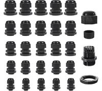 Sheryl&Rain 50 Piezas Prensaestopas Negro, IP68 Conectores de Prensaestopas 3-16mm, M12, M16, M18, M20, M25 Prensaestopa Impermeable de Nailon, Ajustable Cable Gland Conectores para Hogar Jardín Cable