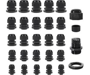 Sheryl&Rain 50 Piezas Prensaestopas Negro, IP68 Conectores de Prensaestopas 3-16mm, M12, M16, M18, M20, M25 Prensaestopa Impermeable de Nailon, Ajustable Cable Gland Conectores para Hogar Jardín Cable