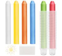 Sheryl&Rain 6 Pcs Tiza Sin Polvo, Tiza de Colores con 6 Portatizas RetráCtil, Borrable Lavable Tizas Pizarra, Tizas Gordas de Colores para Suelo, Lápices de Tizapara Escuelas, Oficina