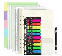 Sheryl&Rain Juego de 134 piezas de papel de recambio A5, 6 agujeros de papel punteado, 120 hojas, 5 insertos de carpeta coloridos, 450 notas adhesivas, 4 bolsas de sobre, regla de 20 cm, bolígrafo