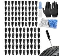 Sheryl&Rain Juego de reparación de neumáticos al vacío, 100 unidades, kit de reparación de neumáticos, herramienta de reparación de neumáticos para coche y moto, uñas con destornillador y guantes, 2