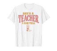 She's A Teacher I Can Tell Western Back to School Camiseta gráfica económica, Hombre, Blanco, XL