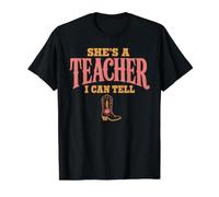 She's A Teacher I Can Tell Western Back to School Camiseta gráfica económica, Hombre, Negro, L