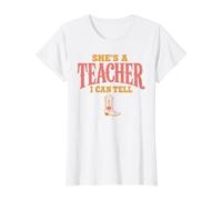 She's A Teacher I Can Tell Western Back to School Camiseta gráfica económica, Mujer, Blanco, S
