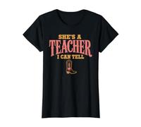 She's A Teacher I Can Tell Western Back to School Camiseta gráfica económica, Mujer, Negro, L