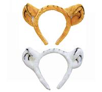 She's Shining Diadema de orejas de tigre de felpa marrón, divertido, blanco, para mujeres, hombres, animales, disfraz de disfraz de 2 piezas