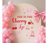 She's The Cherry on Top Calcomanía para arco de telón de fondo, decoración de pared de fondo de baby shower, temática de cerezas, cumpleaños, despedida de soltera, decoración de despedida de soltera